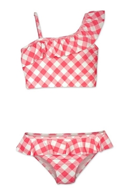 Pink and White Plaid Bathing Suit